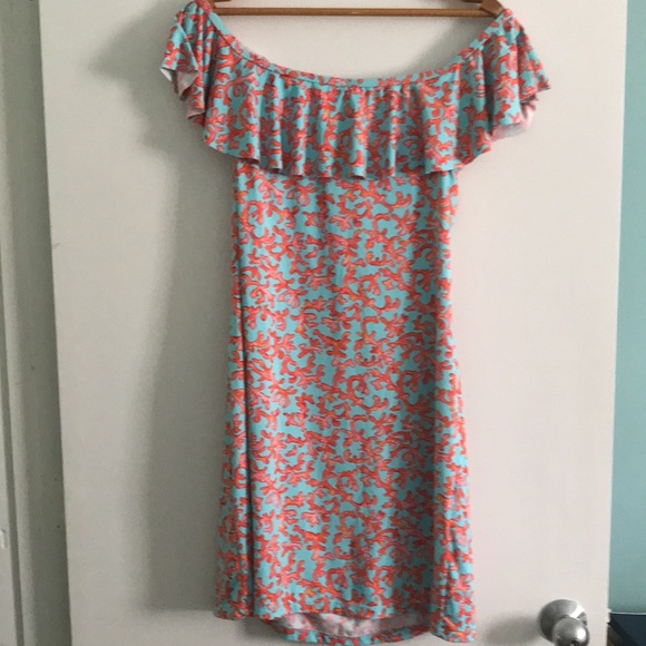 Tommy Bahama coral cabana off the shoulder dress size S/P small/petite - Picture 4 of 6